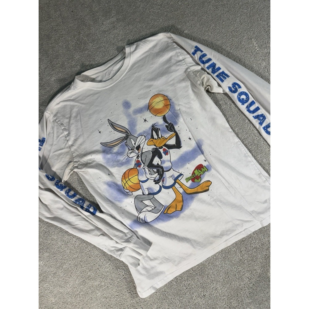 Space Jam Men's White 100% Cotton Round Neck Long Sleeve Graphic T-Shirt Size‎ L